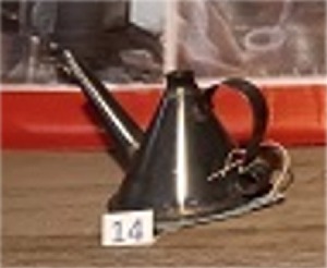 #14-18th - 19th century tin creamer or whale oil fill vessel-3.5"D x 3"H x 5.5"L, Stock-1   Cost- $45.00